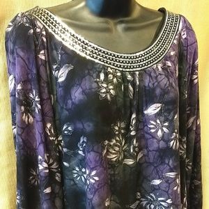 Amethyst Floral Blouse w/Metallic Accent